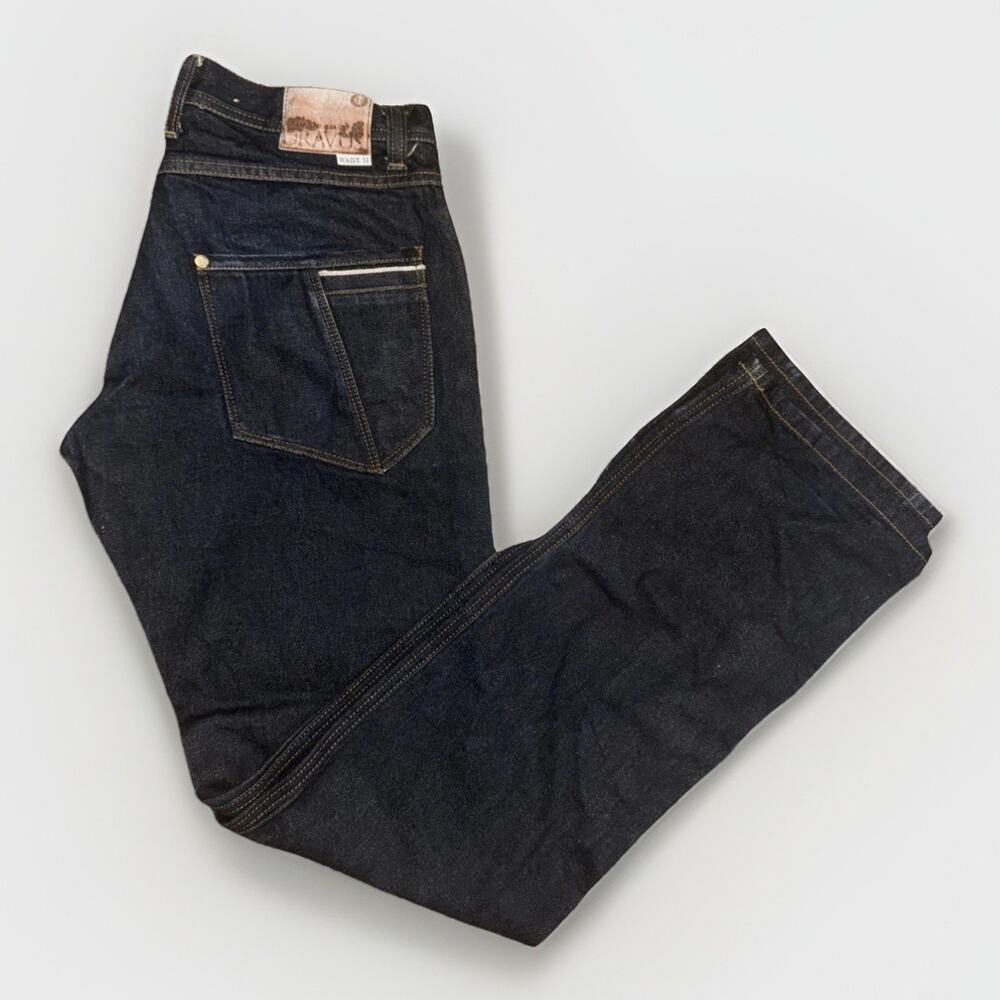 Dravus Men’s Red Line Selvedge Raw Denim Jeans 32x33 Dark Indigo Workwear